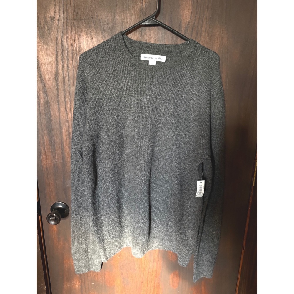 Amazon Essentials Mens Crewneck Sweater Charcoal Heat Grey Ribbed Knit L NWT